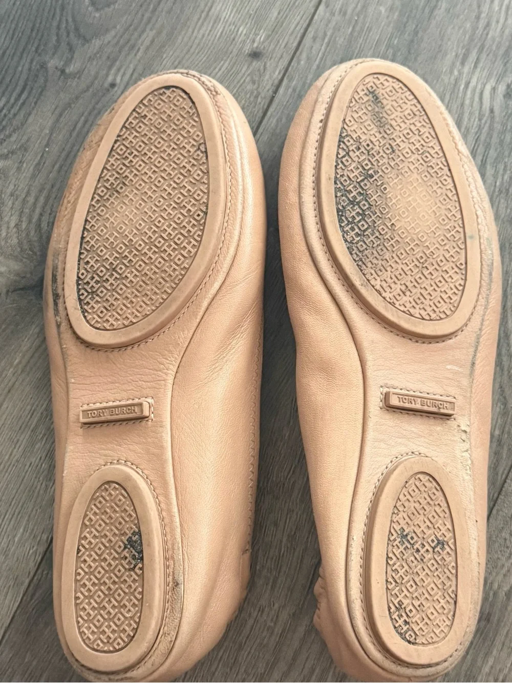 Tory Burch Minnie Reva Nude/Tan Logo Ballet Flats